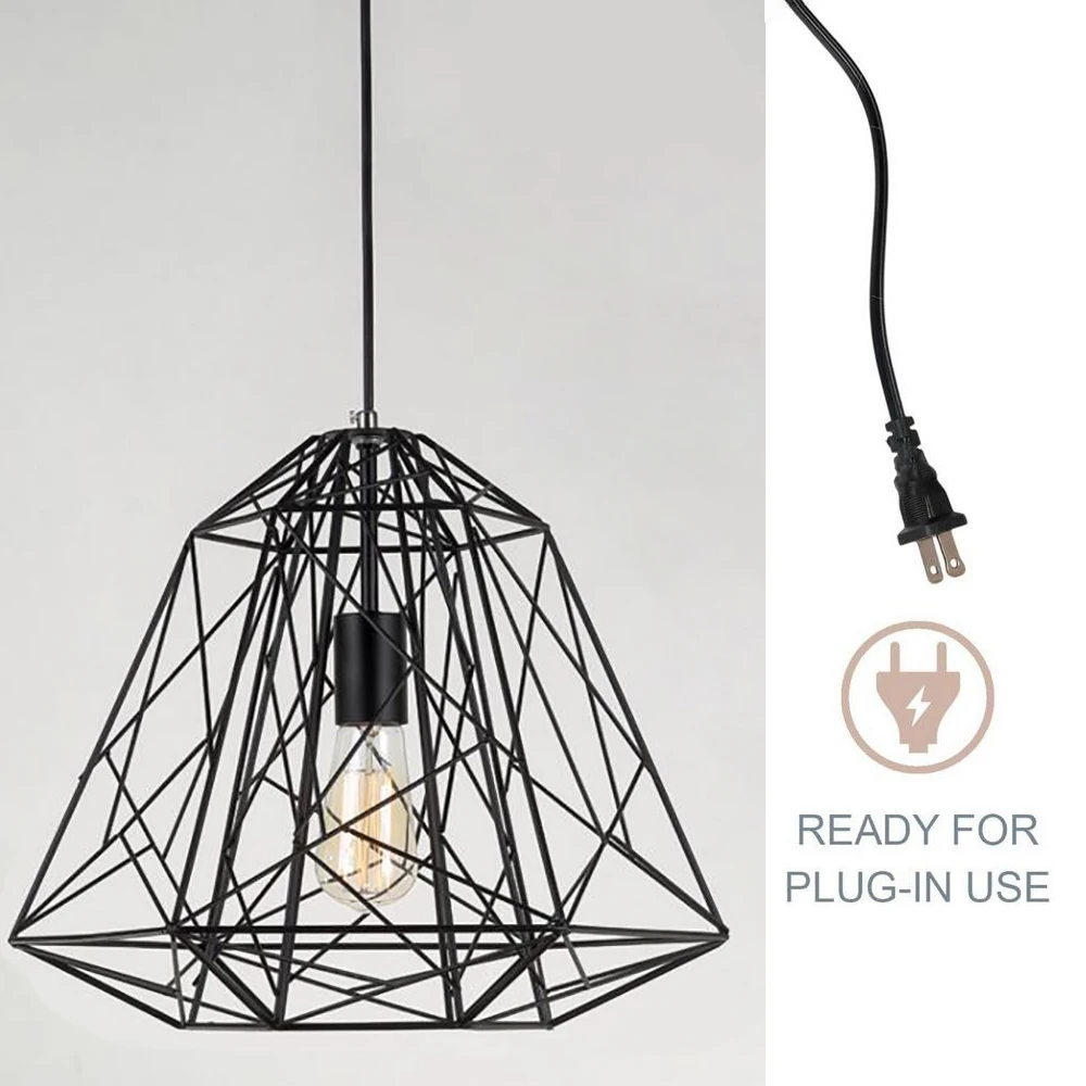 

HAIXIANG Vintage Geometric Drop Light Hallway Chandelier Corridor Ceiling Pendant Plug-in Powered Lamp