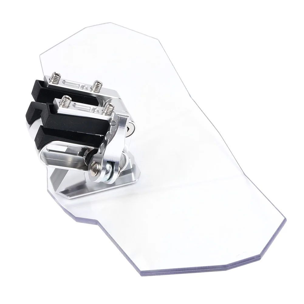 Universal Motorcycle Windshield Extension Spoiler Wind Deflector Silver Mount Silver /Grey