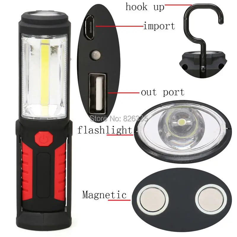 2016 COB LED Flashlight Magnetic Work Light Rechargeable