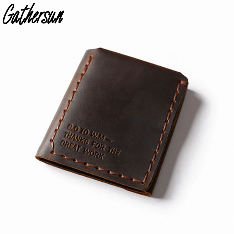 Leather Wallet Men Personalized Handmade Vintage Real Cowhide Leather Short...