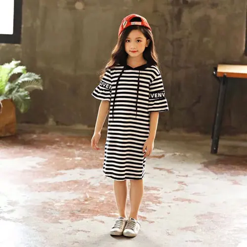 Children Long T Shirts For Girls Summer Clothing Teenage Striped 