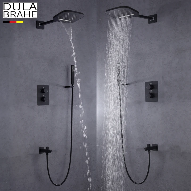 Koop DULABRAHE Waterval Badkamer Douche Mengkraan Set Wandmontage Regen Bad Douchekop Tap Zwart Zilver