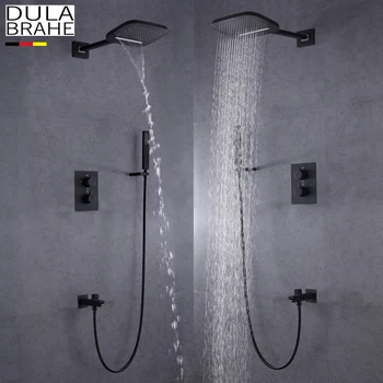 شراءDULABRAHE شلال حمام دش خلاط صنبور مجموعة الحائط المطر حمام دش رئيس الحنفية الأسود/الفضة