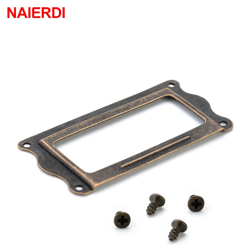 Naierdi Antique Brass Handle 64 32mm Label Pull Frame File Name