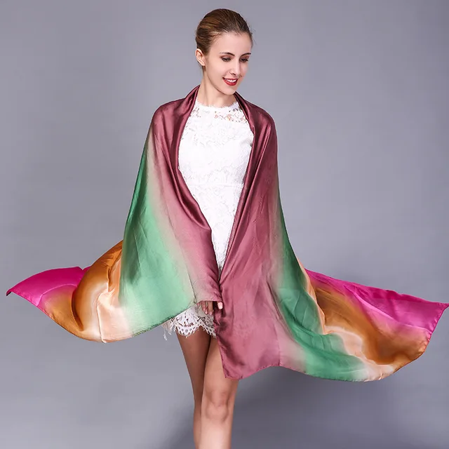 Buy Hijab Winter Women Satin Imitation Silk Gradient