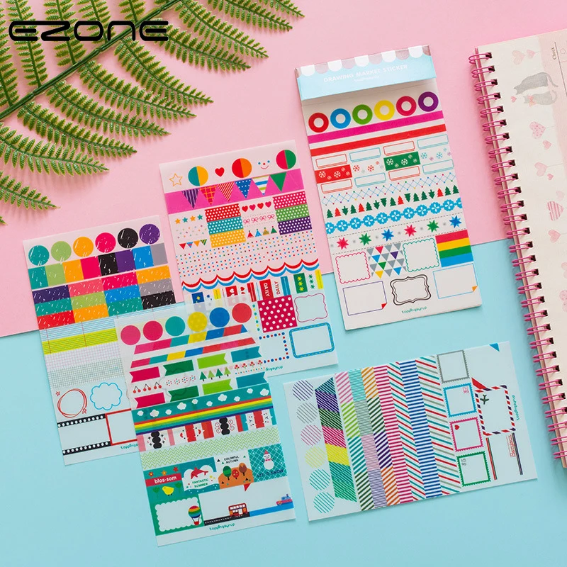 

EZONE 6pcs Transparent Creative Office Stationery Paper Cut Sticker DIY Rainbow Colored stickers For Diary Directory Decoration