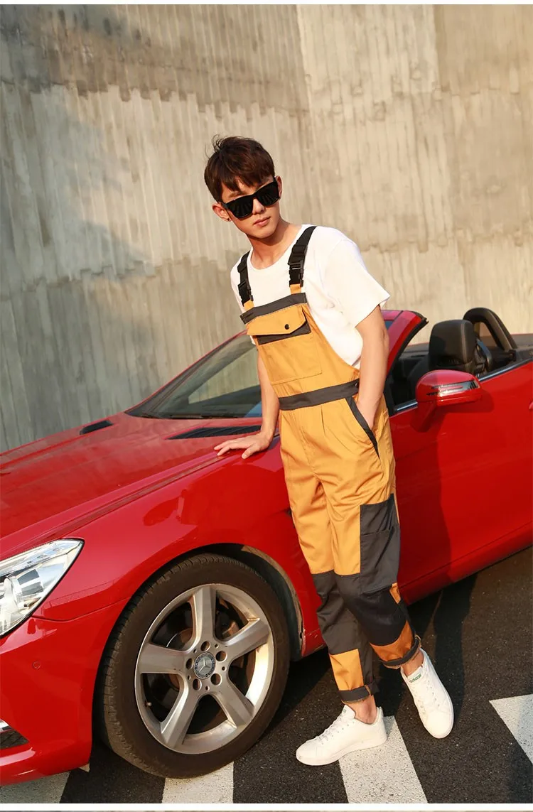CCGK Men bib overall work coveralls uniform fashion locomotive dancing hip hop strap jumpsuit pants repairman sleeveless overalls (11)