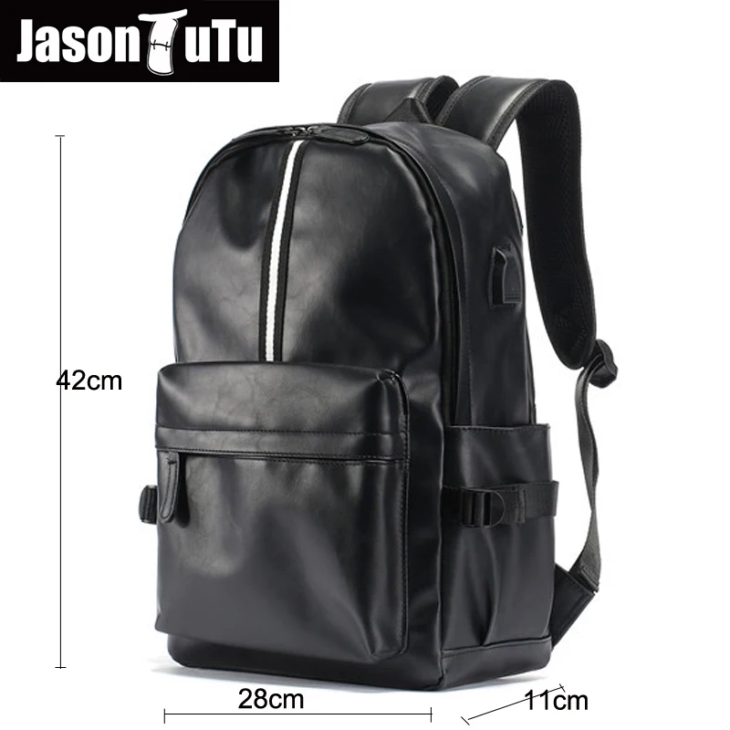 

2018 Aliexpress Hot sale Men laptop backpack black PU leather Waterproof school bagpack Bags External usb backpack rugzak B729