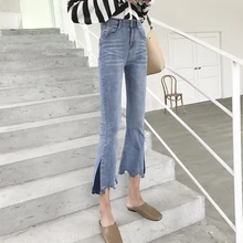 Новые джинсы длиной до щиколотки женские с высокой талией винтажные тонкие повседневные винтажные женские джинсы сплит-ап женские джинсы femme Большие размеры