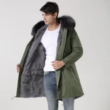 Mhnkro бренд серый огромный воротник зима новое поступление кроличий мех внутри на Длинные свободные сплошной цвет меха куртка