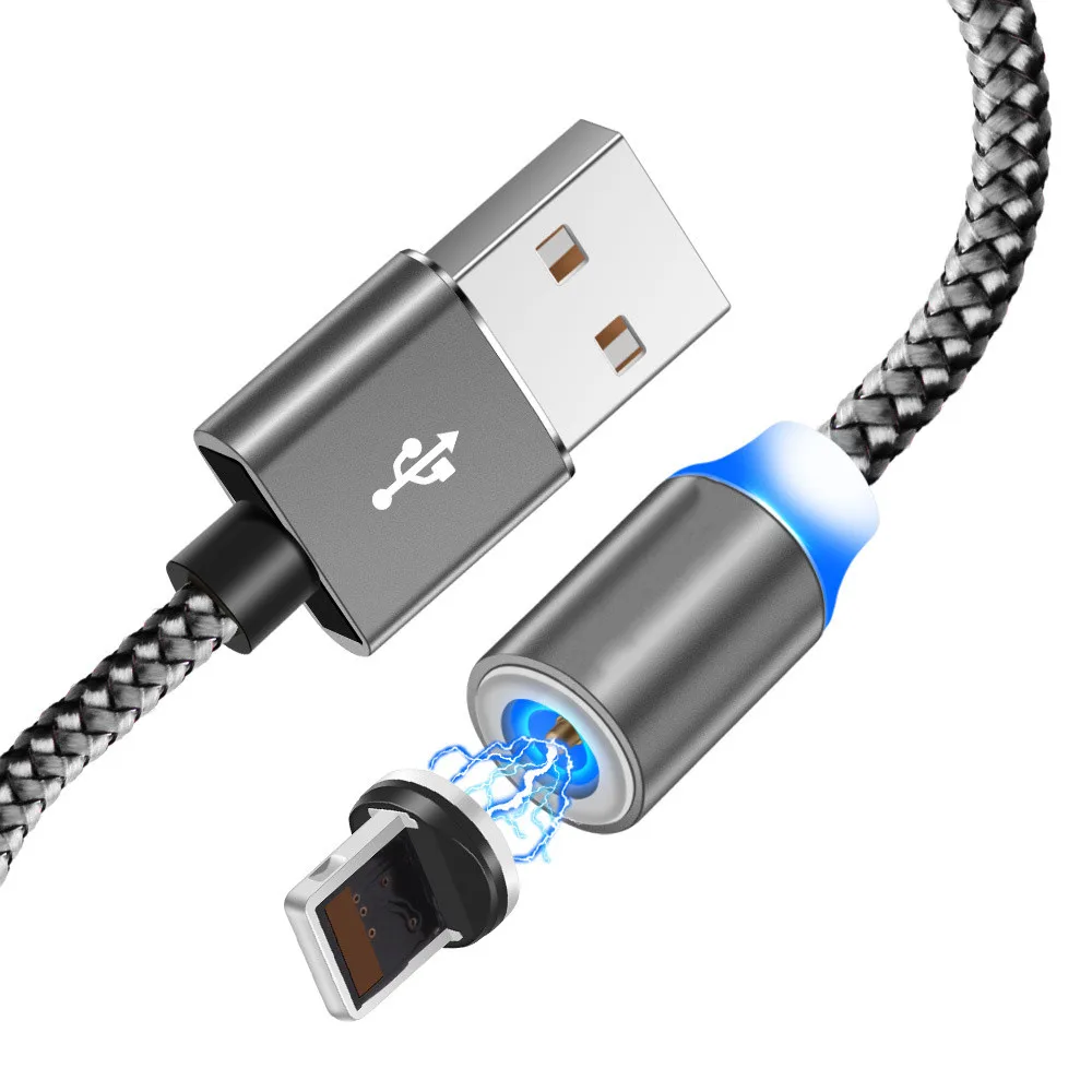 2 м светодиодный магнитный usb-кабель для iPhone Xs Max 8 7 6 и USB type C кабель и Micro usb кабель для samsung Xiaomi huawei USB C Microusb - Цвет: Gray Cable