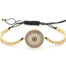 Золото Серебро Микро-паве cz кубический цирконий Веревка Регулируемый браслет из медного бисера Круглый hjh44 народный Шарм плетеные браслеты для женщин