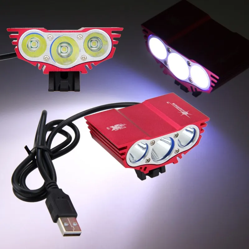 방수 3XLED 자전거 라이트 전면 자전거 헤드 라이트 USB 라인 야간 사이클링 램프 5V 헤드 램프 전용 램프 배터리 없음