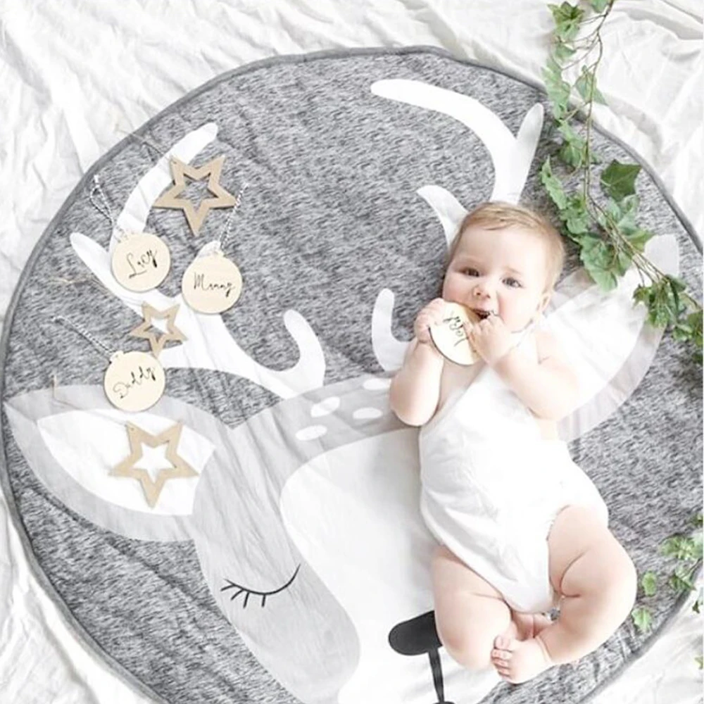 

90CM Soft Round Baby Play Mat Kids Rug Flooring Carpet Children Room Blanket Cartoon Animals Toys For Infant Tapetal Playmat