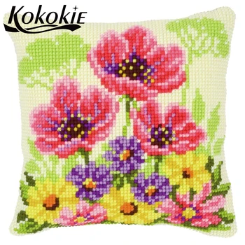 

handmade embroider needlework kits flower decorative throw pillow diy cross stitch pillow kits cotton embroidery yarn pillowcase