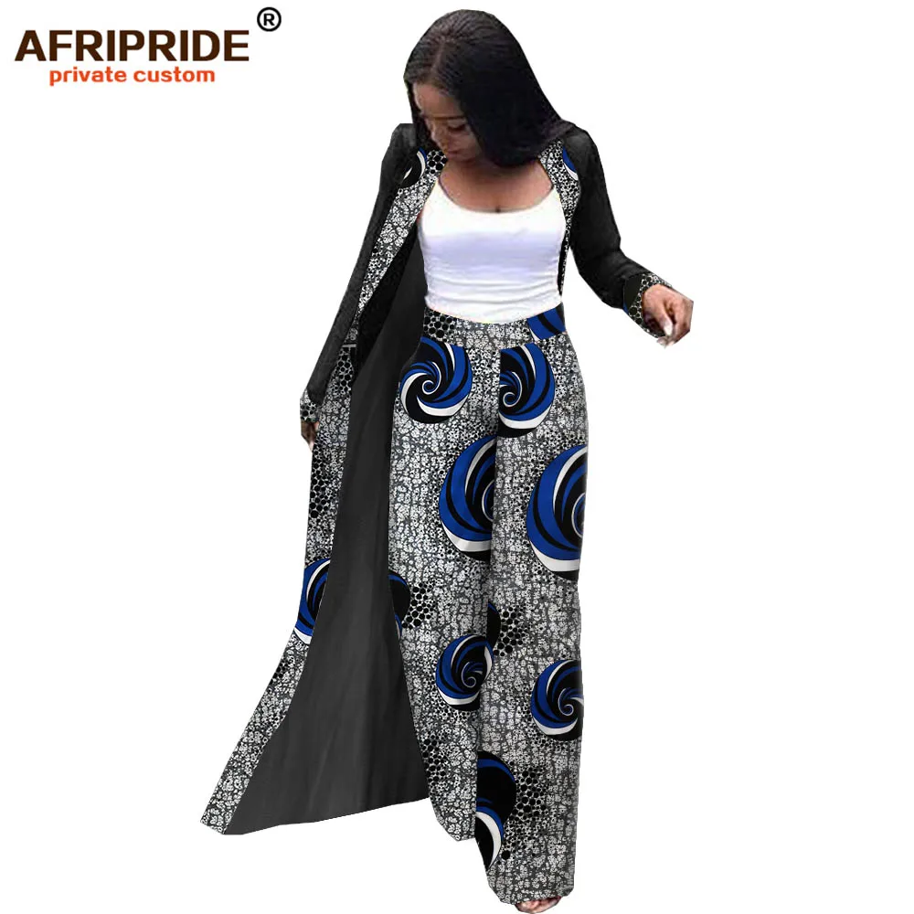 

2019 african two piece set top and pants for women AFRIPRIDE floor length chiffon jacket+full length wide-leg pants A1926006
