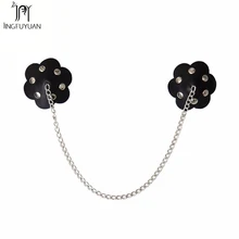 Искусственная кожа Стикини сексуальная цепь женские накладки на грудь цветок Форма пикантные наклейки на соски цепь наклейки на соски Resuable крышка