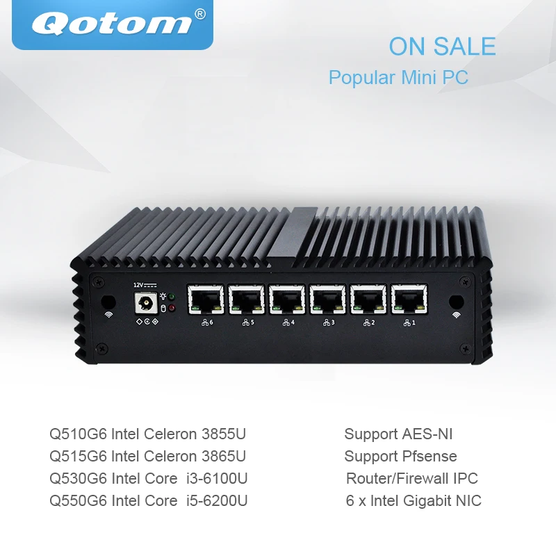 

Qotom Mini PC Pfsense 6 Gigabit Micro pc Core i3 i5 Fanless Mini PC Computer AES-NI pfsense Firewall router Thin Client