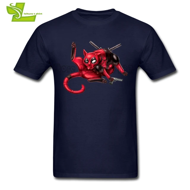 Deadpool Cat T Shirt Men's Short Sleeve Round Neck Tees Adult New