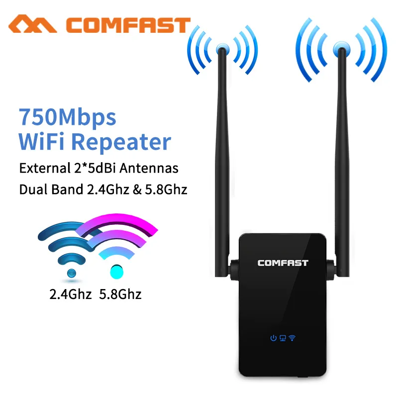 

750Mbps Home Wifi Repeater 2.4Ghz 300Mbps + 5.8 GHz 433Mbps Dual Band Wireless Wifi Router AP WISP Wi fi Extender Amplifier