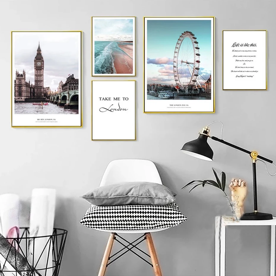 

Modern Travel Poster London City Landscape Canvas Paintings Print Typography Wall Art Pictures for Living Room Home Office Decor
