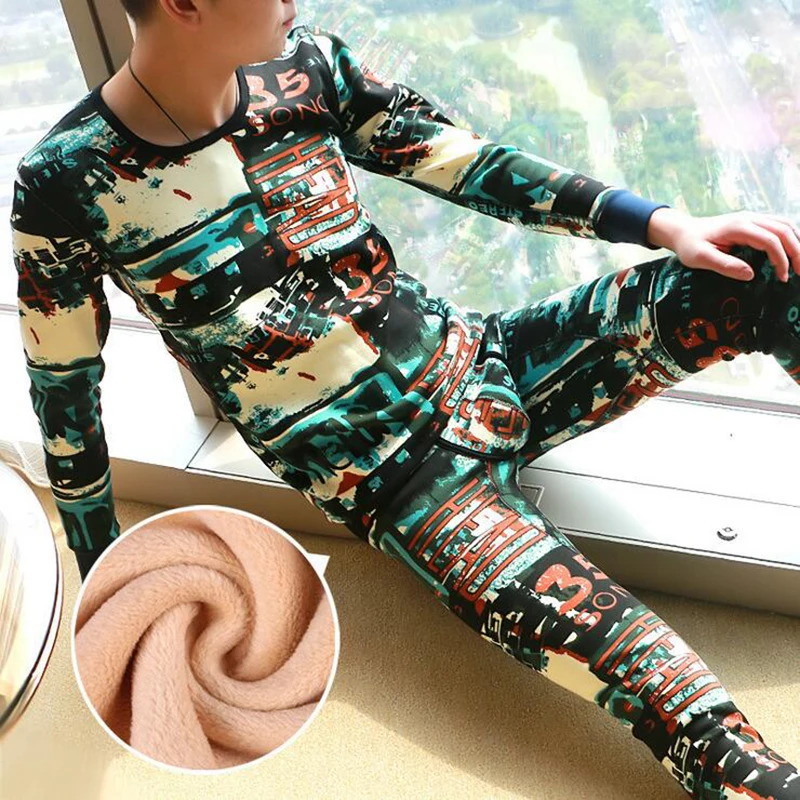 Goedkoop KWAN. Z mannen Thermisch ondergoed dikke plus lange onderbroek kasjmier afdrukken thermo dikke pyjama compressie ondergoed top leggings