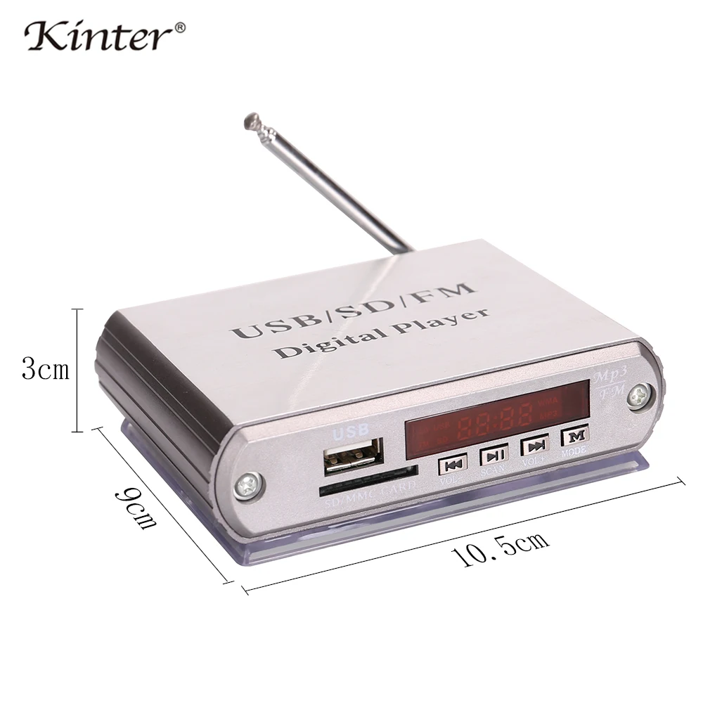 kinter A5 Hifi mini pre amplifier for active speaker or headphone with USB SD FM radio led digital display remote control support DC12V power input silver plastic enclosure  (5)