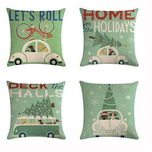 

45*45CM Latest Green Christmas Pattern Pillowcase for A Square Sofa Cushion for Christmas Home Decorativos