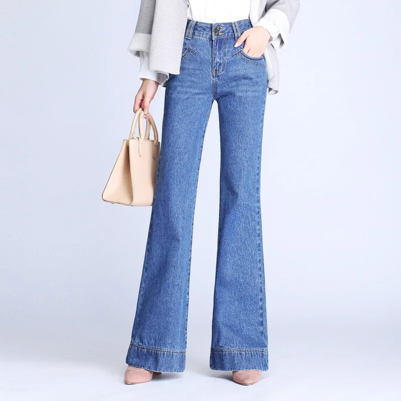 Г. осенние высококачественные женские ботинки джинсы со средней талией, широкие брюки-клеш, размер 26-33