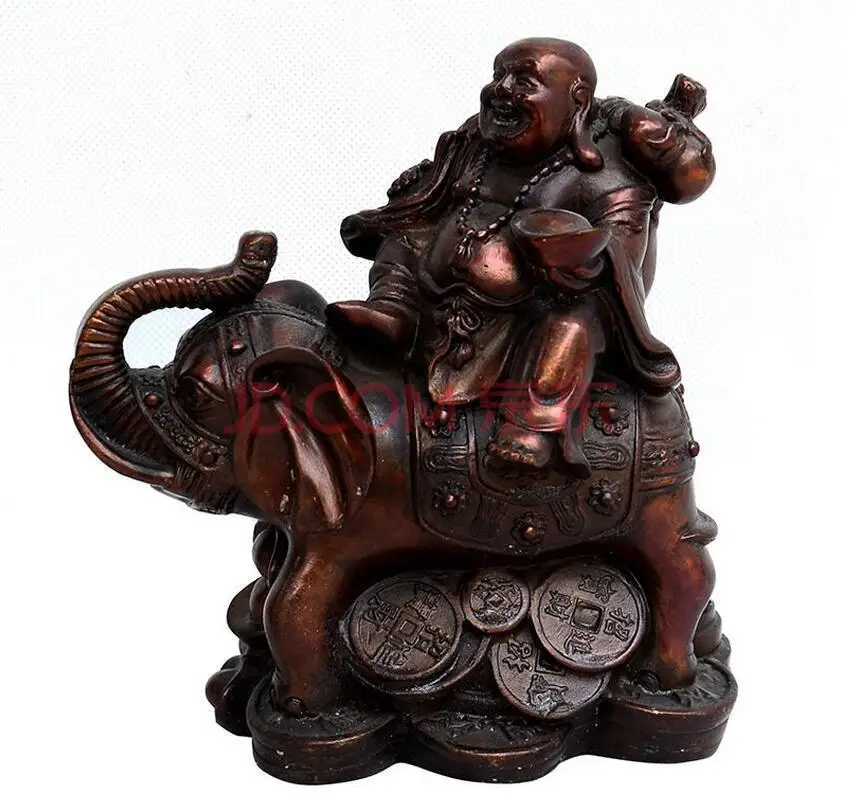 

China Bronze Wealth Money Spittor Golden Elephant Lucky Maitreya Buddha statue