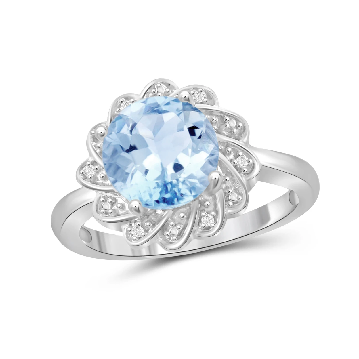 JewelonFire 3 1/5 Carat T.G.W. Sky Blue Topaz and Accent White Diamond Sterling Silver Ring