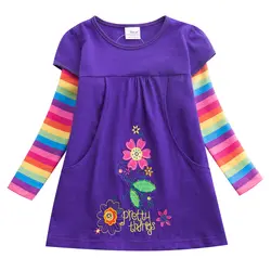 Платья для девочек; платье с длинными рукавами для маленьких девочек; детская одежда с длинными рукавами с вышивкой радуги; Лоскутная