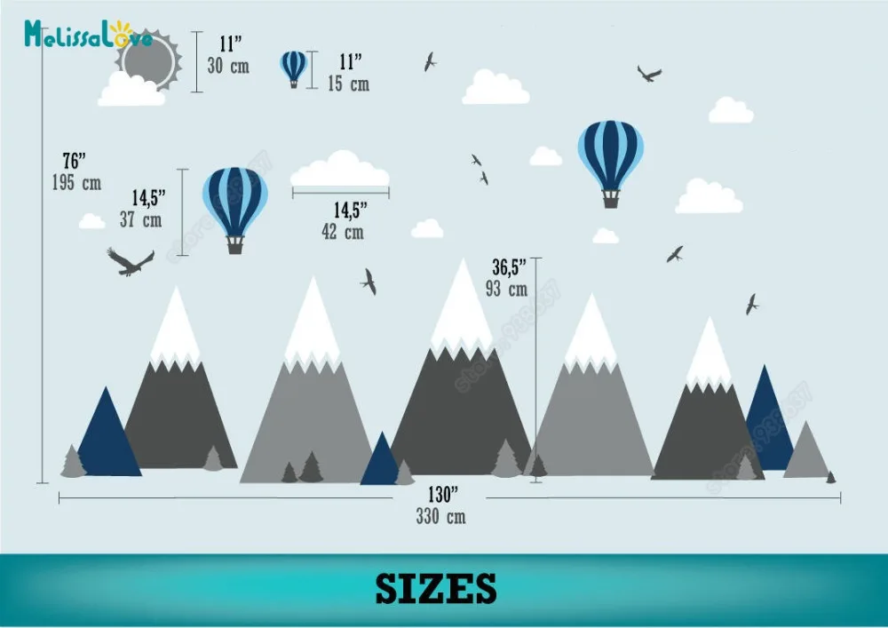 Большой Детская комната Наклейка Приключения тематический Декор огромный Mountain облако птица шаре малыша номер Съемные Виниловые Стикеры JW375