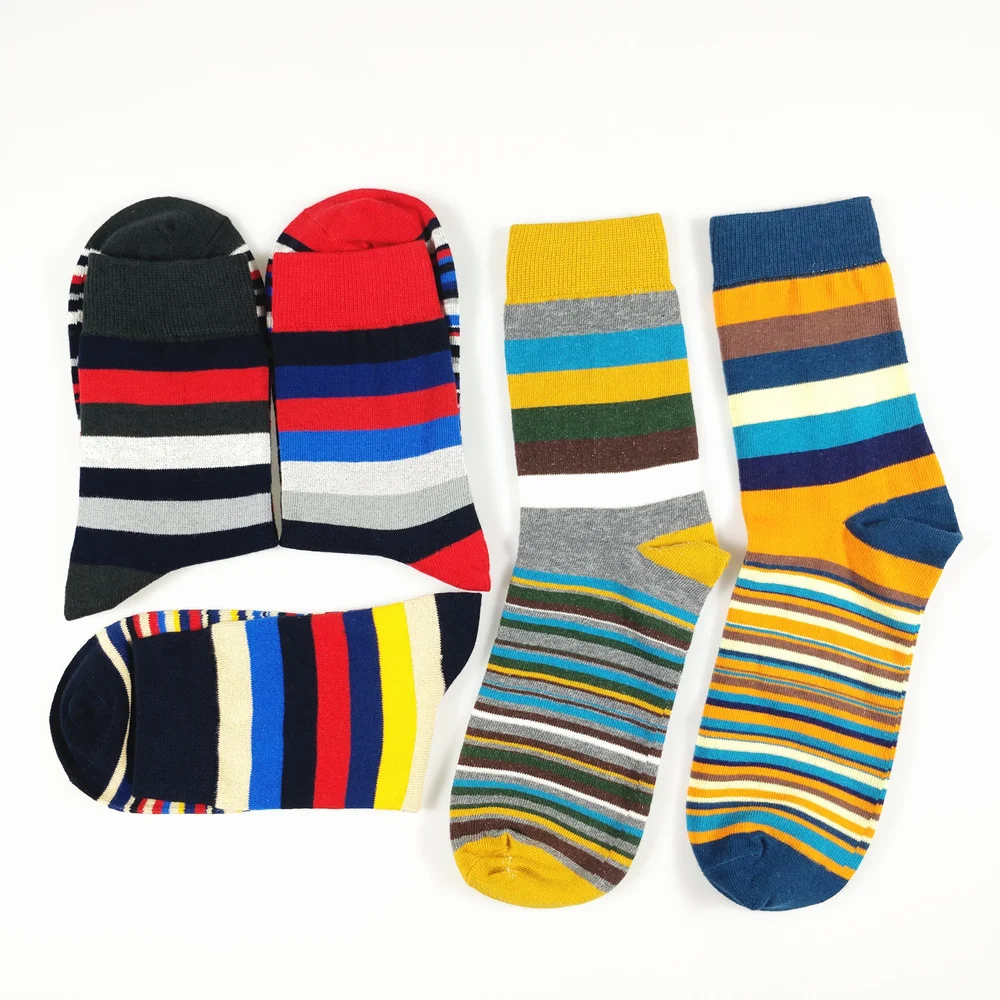 Cotton socks Casual socks Casual Mens Socks Chromatic Stripe Five Pairs Socks Man Design Style Cotton