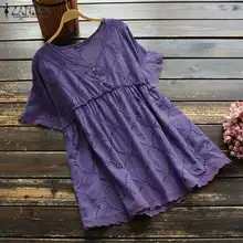 ZANZEA moda bordado Blusas túnica de las mujeres Vintage 2021 camisas de manga corta de mujer con cuello en V Blusas Tops mujer S-5XL
