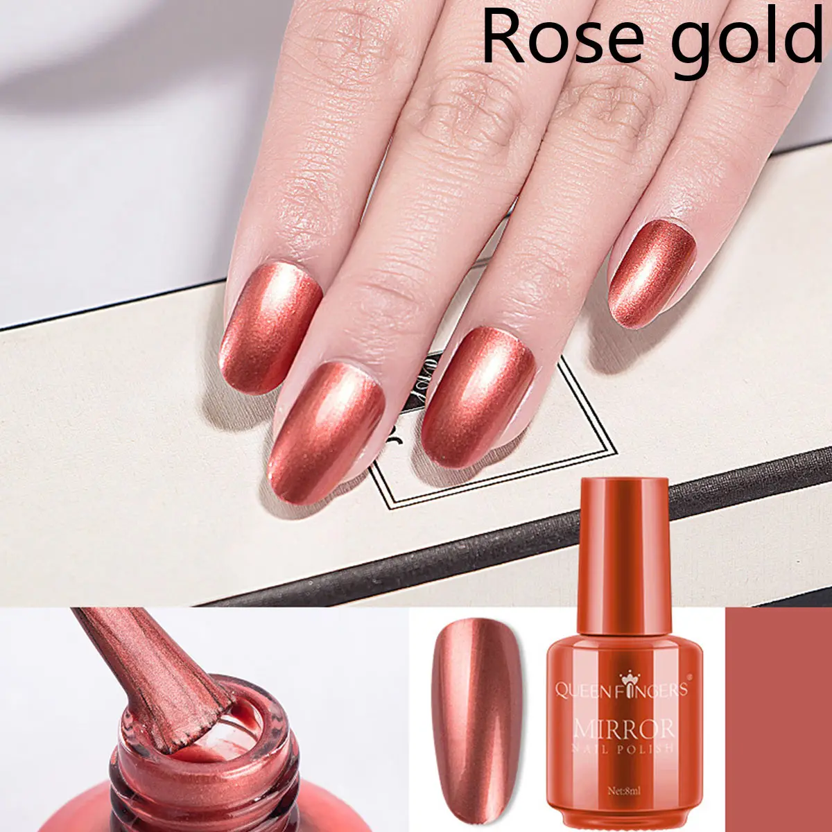 8 мл 12-цвет лак для ногтей с хромированным покрытием безвредные стойкий зеркальный лак для ногтей эффект лак для ногтей металлический Краски нейл-арта - Цвет: rose gold