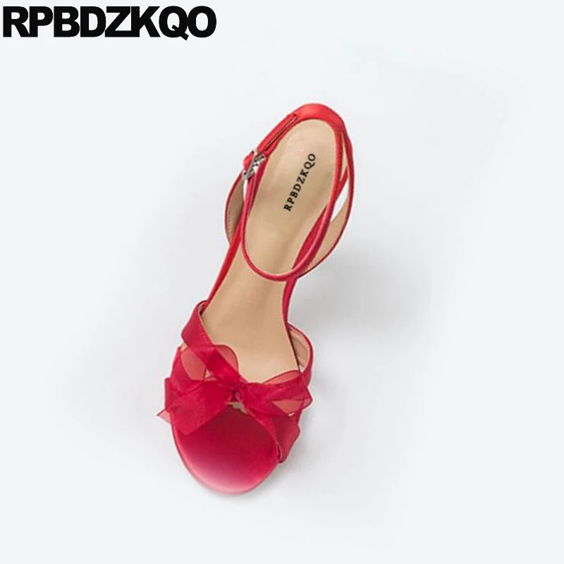 

pumps women 11 2019 slingback korean sandals embellished shoes ankle strap open toe heels bow big size red high satin stiletto