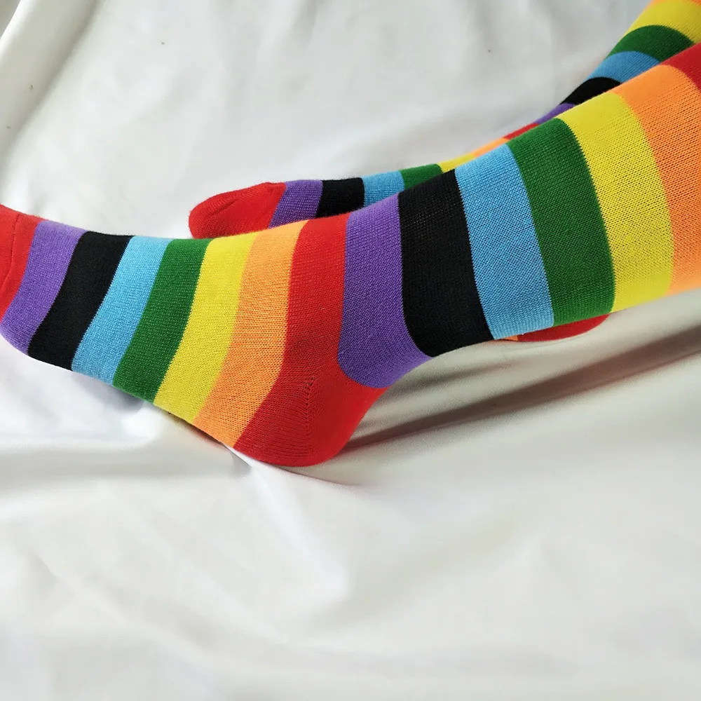 

JAYCOSIN Hot Sale Long Sock Women Rainbow Winter Keep Warm Cable Long Boot Socks Polyester Over Knee High Comfortable 9031225