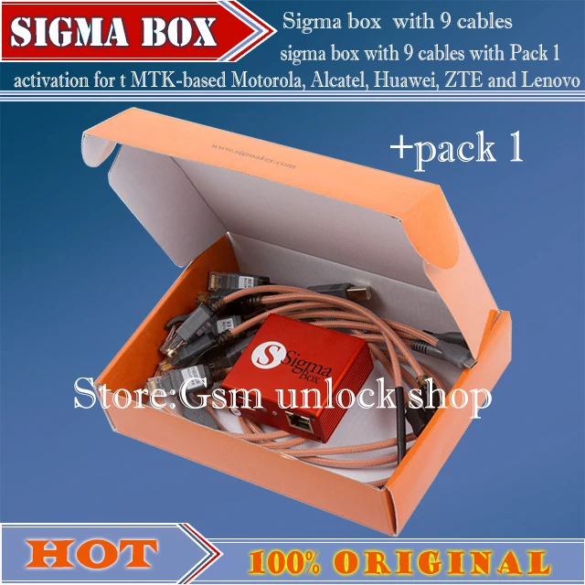 

Free Ship gsmjustoncct sigma box with 9 cables with Pack 1 activation for MTK-based Motorola, Alcatel,Huawei, ZTE and for Lenovo