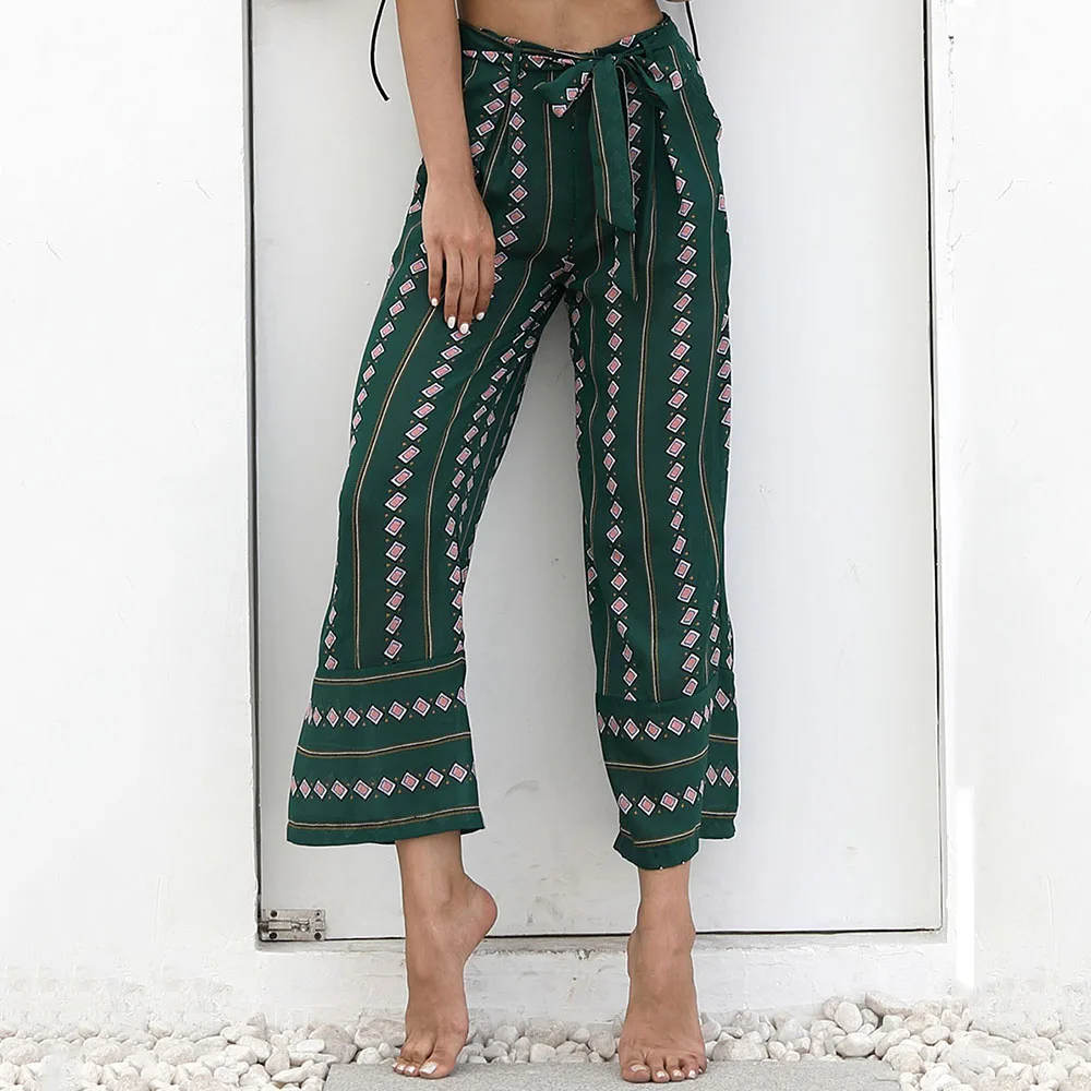 Bohoartist для женщин брюки девочек Boho печати пляж шнурок 2019 в этническом стиле Модные