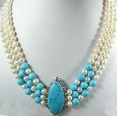

Hot sale Free Shipping>>>>>beautiful real white pearl turquoise pendant necklace
