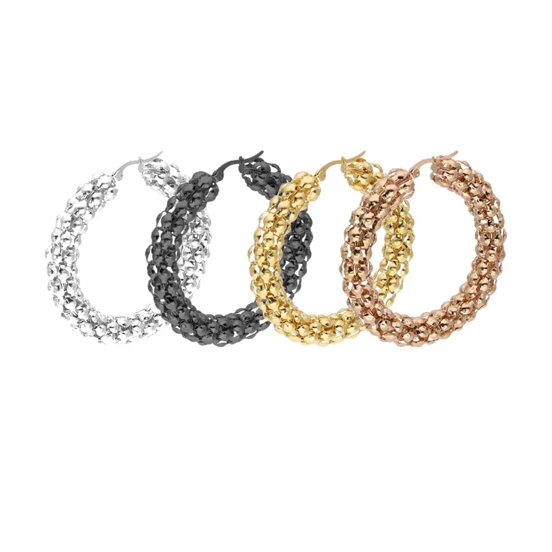 

FairLadyHood Women Round Corn Stainless Steel Hoop Earrings