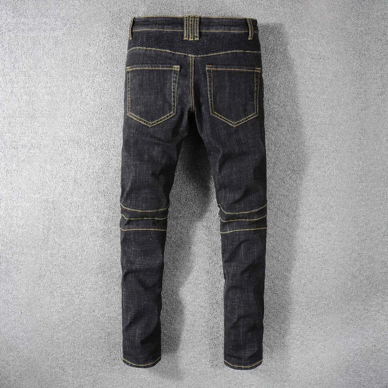 Fashion Streetwear Men Jeans Vintage Black Slim Fit Spliced Designer Hip Hop Jeans Men Denim Cargo Pants Biker Jeans Size 29-42