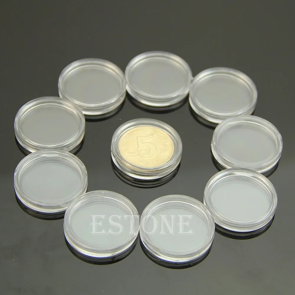 

10PCS Applied Clear Round Cases Coin Storage Capsules Holder Round Plastic 22mm