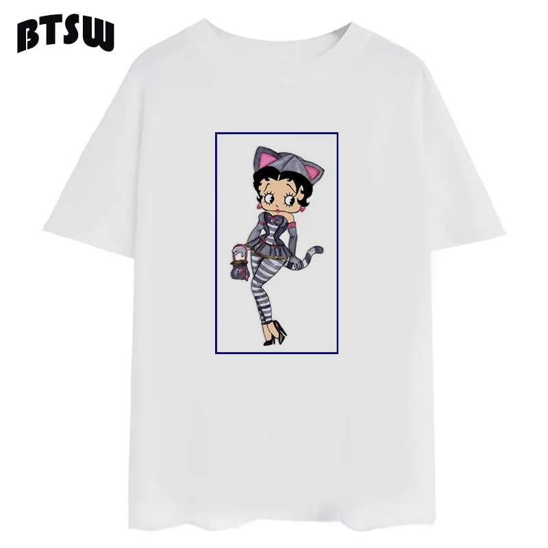 Kawaii Betty Boop Cat & Sexy эстетические топы уличная одежда Camiseta Mujer Femme Vogue Harajuku футболка