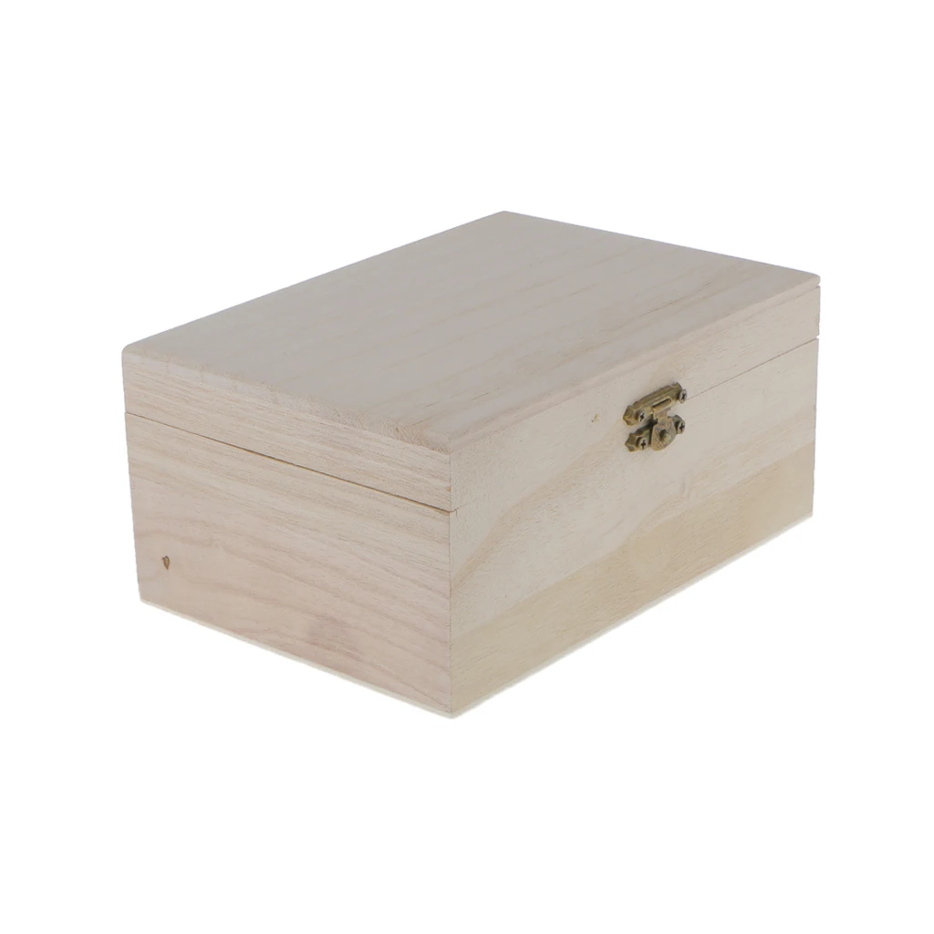 Natural Plain Wooden Box Unpainted Hinged Wood Storage Case Glass Lid 5#