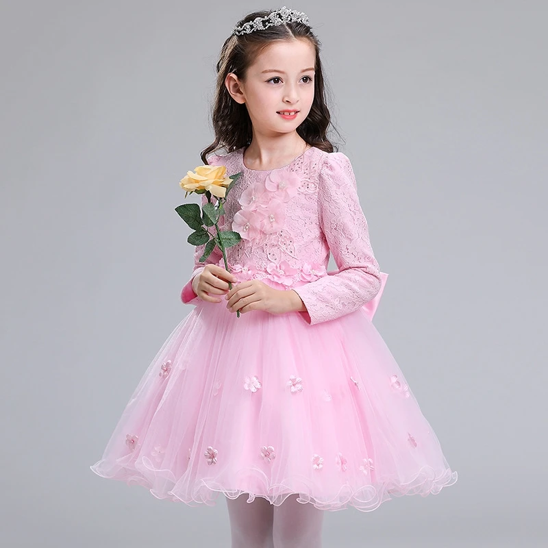 Spring Long Sleeve Princess Dress Lace Bow Tie Tutu Costumes Baby Girl