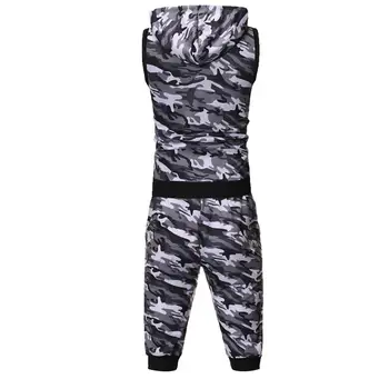 

Yfashion 2 pcs/set Men Set Classic Sports Casual Camouflage Sweatshirt Tops Pants Sets Mens Vest Top Pants Set Streetwear