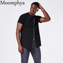 Moomphya Fashion extend hip hop street t shirt swag Hem t shirt men Stylish Mid zip design men t shirt