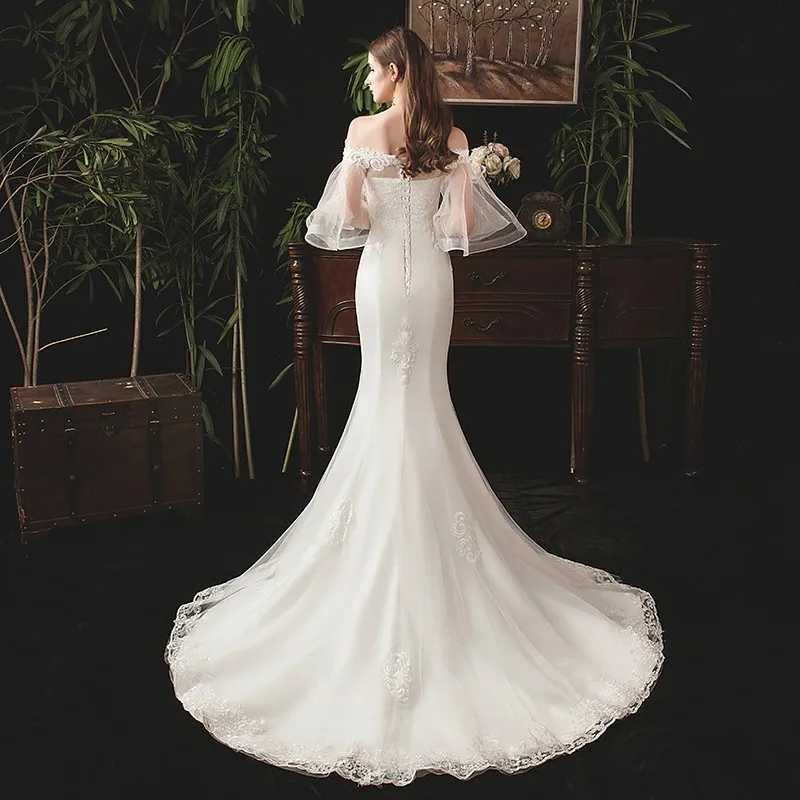 Vestido Novia Sirena Роскошные кружевные свадебные платья Русалочки с коротким рукавом